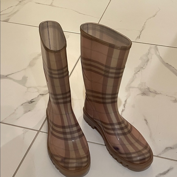 Burberry Plaid Winter Rain Boots - Brown and Tan and pink - Picture 1 of 4